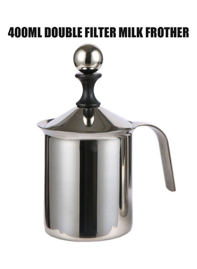 NIBEMINENT Milk Creamer Frother With Handle Lid Silver 400ml  - Image 4