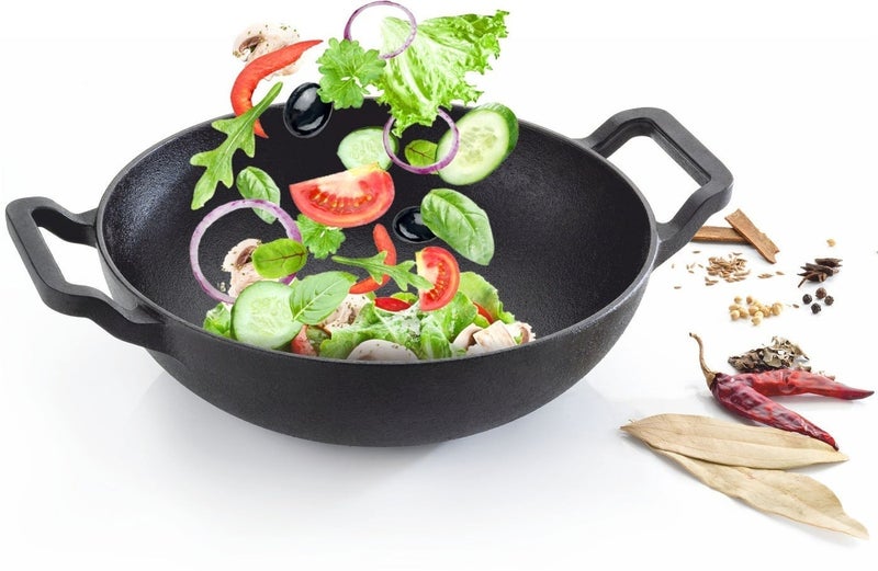 Decent Cast Iron Medium Kadai/Pan for Deep Frying & Cooking-Heavy Duty Iron Wok Pan Pre-Seasoned Kadhai/Wok,Frying Pan,Cast Iron Cookware for Gas & Induction |(26 CM) - Image 3