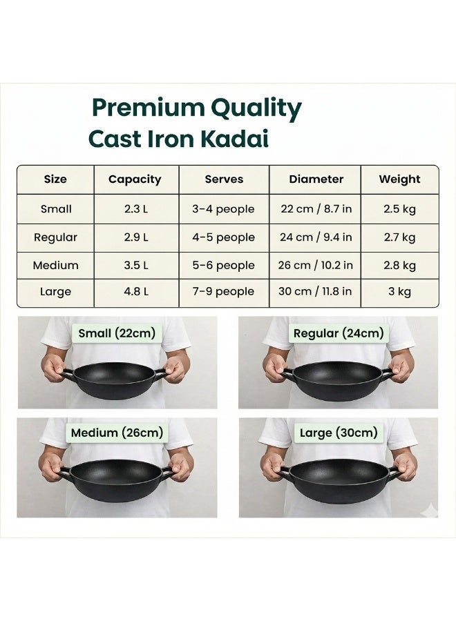 Decent Cast Iron Medium Kadai/Pan for Deep Frying & Cooking-Heavy Duty Iron Wok Pan Pre-Seasoned Kadhai/Wok,Frying Pan,Cast Iron Cookware for Gas & Induction |(26 CM) - Image 5