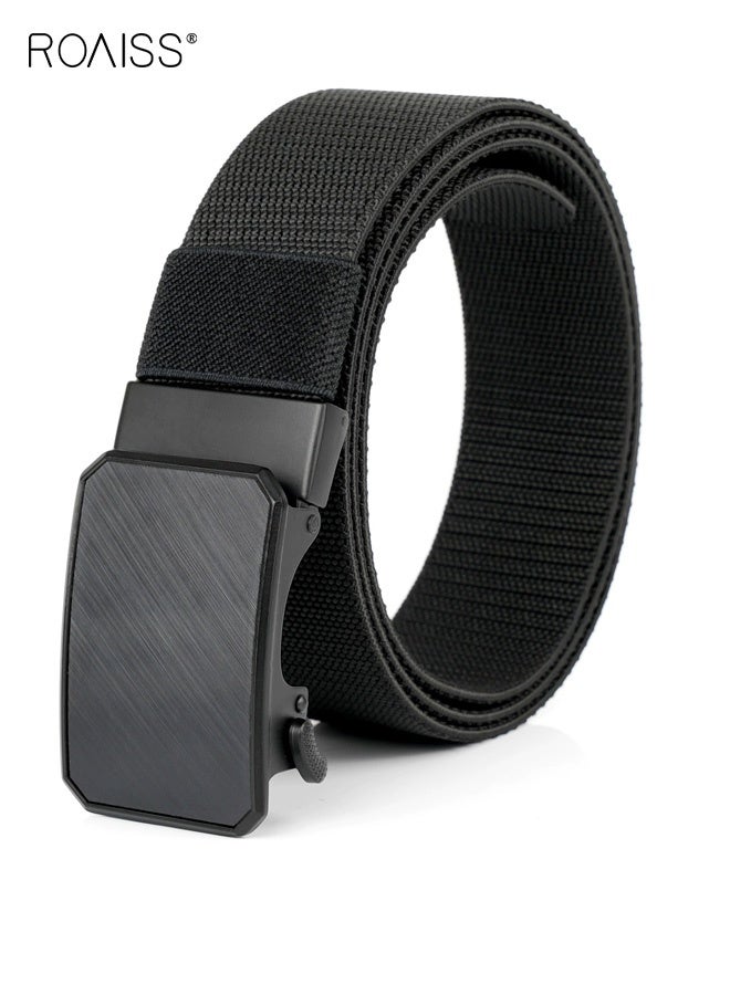 Men's Tactical Quick-Release Buckle Belt Features Nylon Braided Elastic Construction Leather Accents for Style Adjustable and Durable for Work Pants Everyday Wear Black