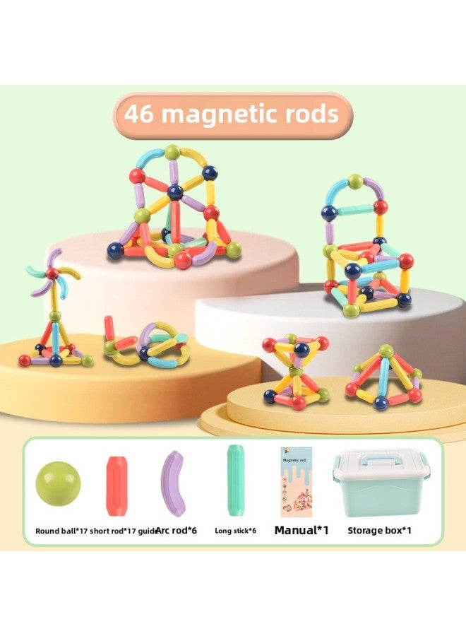 Loquat Children's Varied Magnetic Bar Suit Magnetic Building Blocks Large Particle Magnet Intelligence Toys Assembled Early Education Puzzle-Specifications:46 Magnetic Bar Package - Image 1