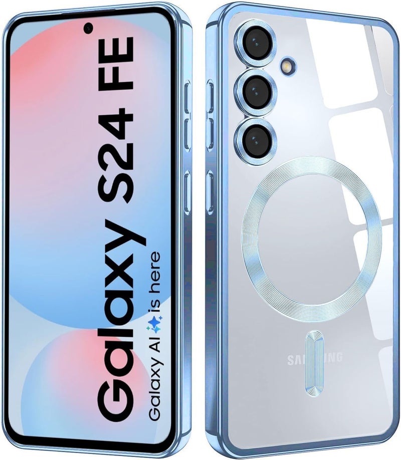 VONZEE Clear Logo Electroplating Transparent Case for Samsung Galaxy S24 FE 5G, Magnetic Plating [Support for MagSafe Charger] TPU Cover, Individual Camera Protection for Each Lens- Sierra Blue - Image 1