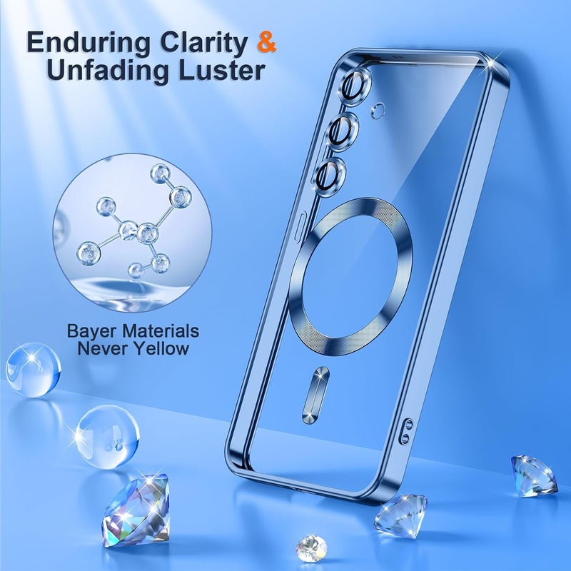 VONZEE Clear Logo Electroplating Transparent Case for Samsung Galaxy S24 FE 5G, Magnetic Plating [Support for MagSafe Charger] TPU Cover, Individual Camera Protection for Each Lens- Sierra Blue - Image 3