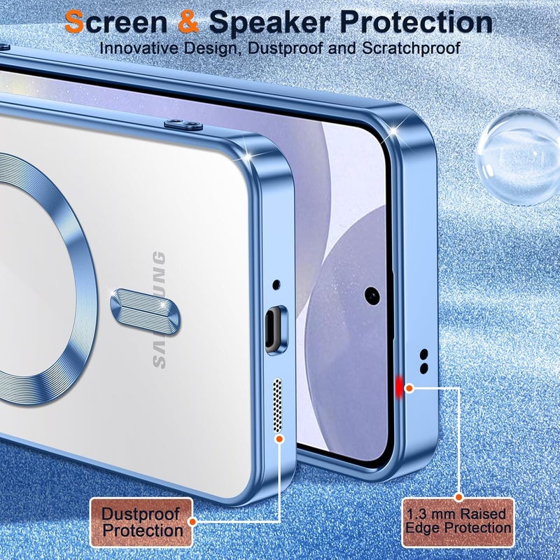 VONZEE Clear Logo Electroplating Transparent Case for Samsung Galaxy S24 FE 5G, Magnetic Plating [Support for MagSafe Charger] TPU Cover, Individual Camera Protection for Each Lens- Sierra Blue - Image 4