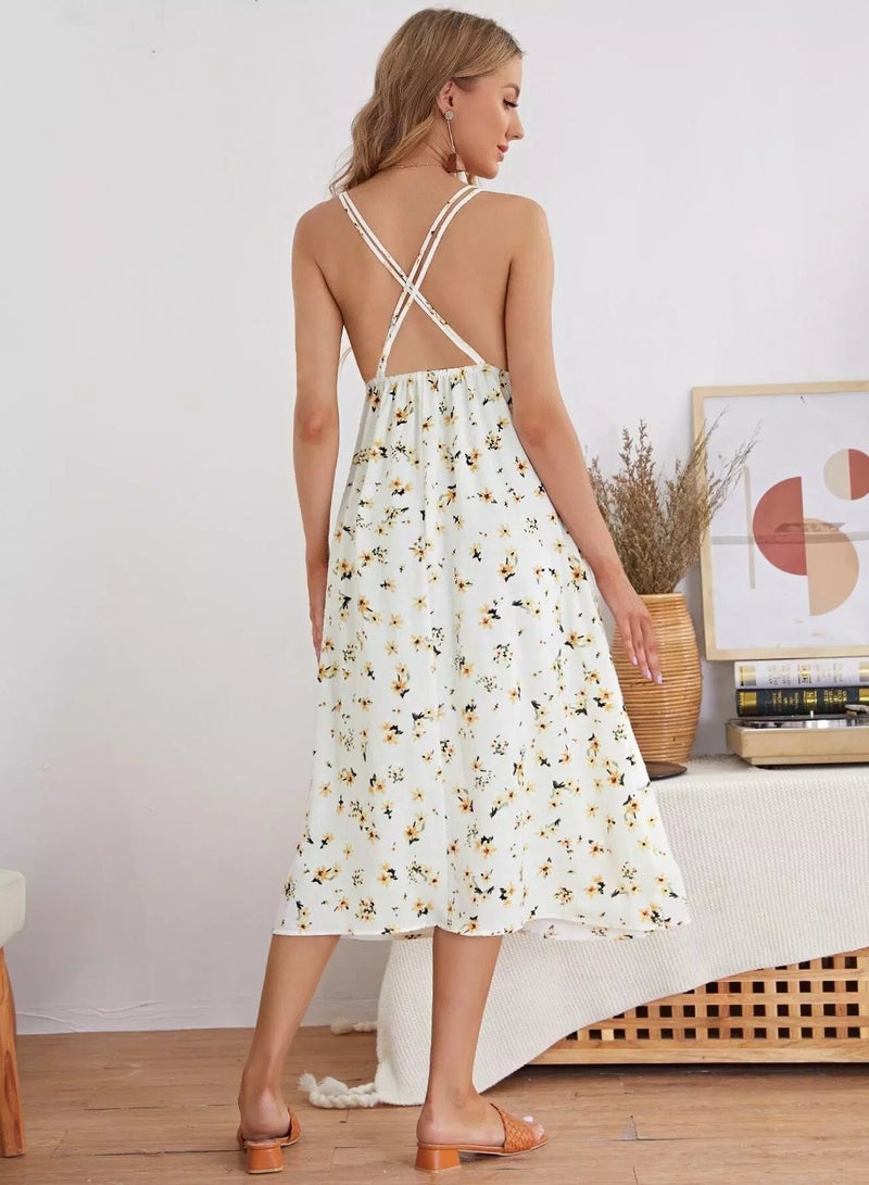 Maternity Ditsy Floral Crisscross Back Bustier Slip Dress - Image 2