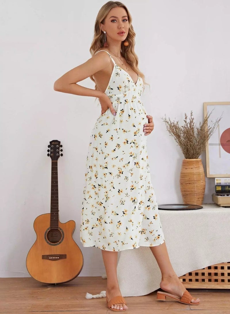 Maternity Ditsy Floral Crisscross Back Bustier Slip Dress - Image 4