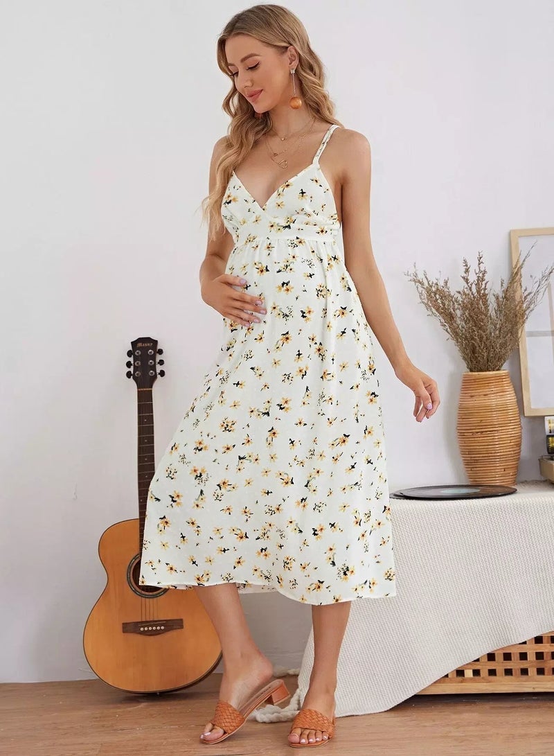 Maternity Ditsy Floral Crisscross Back Bustier Slip Dress - Image 5
