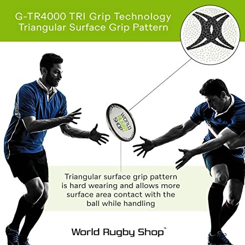 World Rugby Shop X Gilbert GTR4000 Rugby Ball Size 5 Durable Rugby Equipment Triangular Surface Grip 3 Ply Construction Black - Image 3