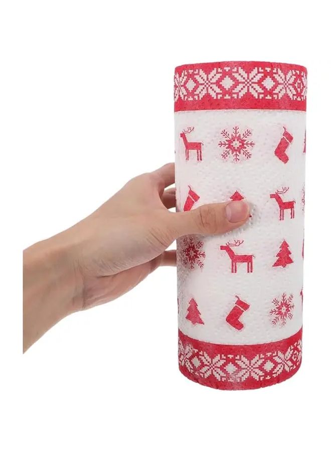 1 Roll Red Christmas Disposable Kitchen Cleaning Paper Holiday Themed with Santa Reindeer Snowmen Wet Dry Use Continuous Roll for Parties Dinner Table Setting Decorative Napkin Like Sheets No Residue Bulk Pack - Image 4