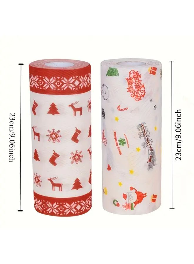1 Roll Red Christmas Disposable Kitchen Cleaning Paper Holiday Themed with Santa Reindeer Snowmen Wet Dry Use Continuous Roll for Parties Dinner Table Setting Decorative Napkin Like Sheets No Residue Bulk Pack - Image 3
