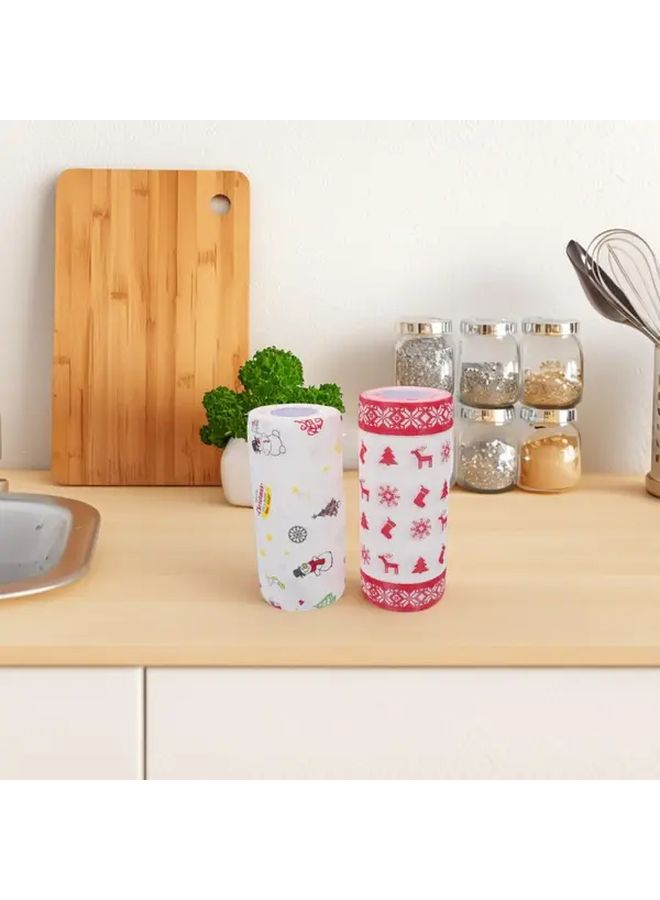 1 Roll Red Christmas Disposable Kitchen Cleaning Paper Holiday Themed with Santa Reindeer Snowmen Wet Dry Use Continuous Roll for Parties Dinner Table Setting Decorative Napkin Like Sheets No Residue Bulk Pack - Image 5