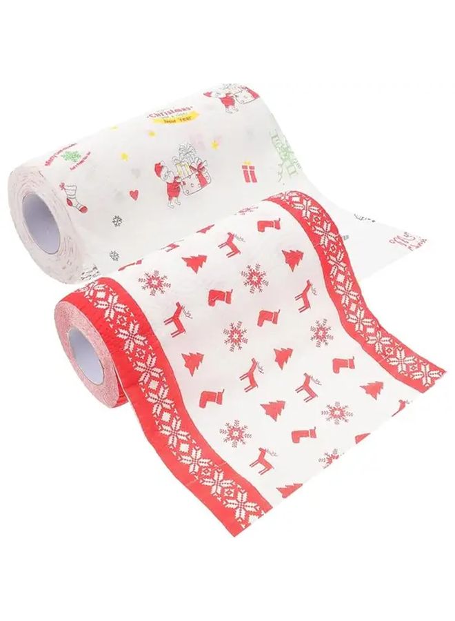 1 Roll Red Christmas Disposable Kitchen Cleaning Paper Holiday Themed with Santa Reindeer Snowmen Wet Dry Use Continuous Roll for Parties Dinner Table Setting Decorative Napkin Like Sheets No Residue Bulk Pack - Image 2