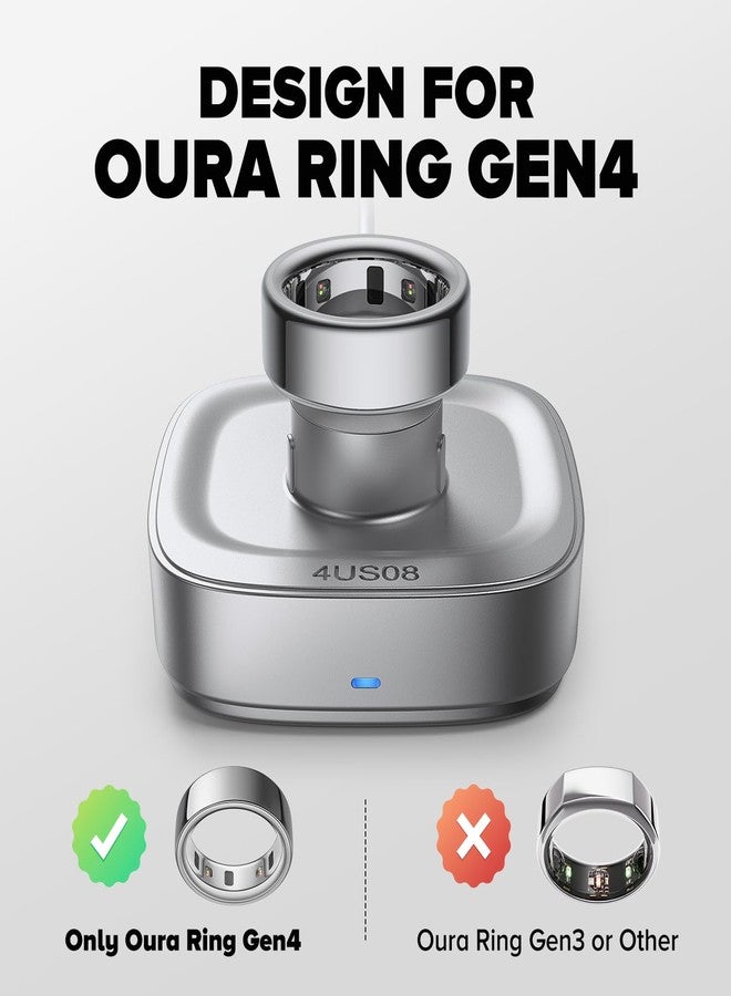 Vokelater Ring Chager Compatible with Ou-ra Ring4, Fast Charge for Ou-ra Ring Gen 4 of Size 8, Charging Dock with USB-C Cable (Light Silver) - Image 2
