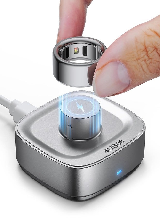 Vokelater Ring Chager Compatible with Ou-ra Ring4, Fast Charge for Ou-ra Ring Gen 4 of Size 8, Charging Dock with USB-C Cable (Light Silver) - Image 1