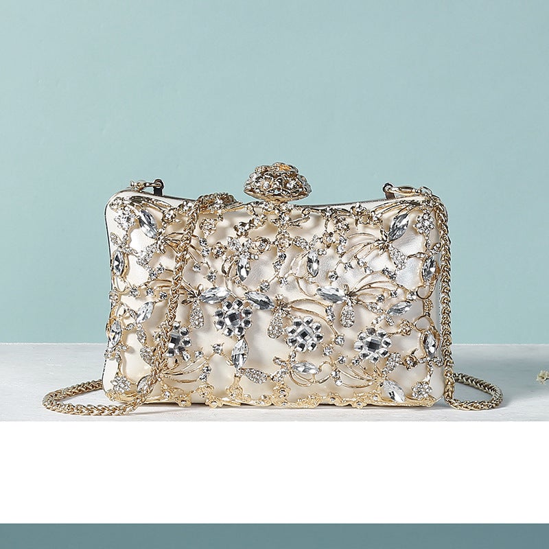 Explosions 2024 Fashion Diamond-Encrusted Dress Evening Bag Clip Bag Shoulder Slung Chain Small Bag - Image 2