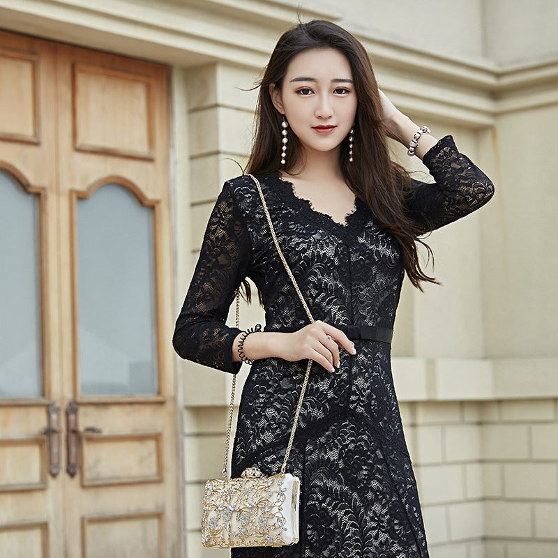 Explosions 2024 Fashion Diamond-Encrusted Dress Evening Bag Clip Bag Shoulder Slung Chain Small Bag - Image 5