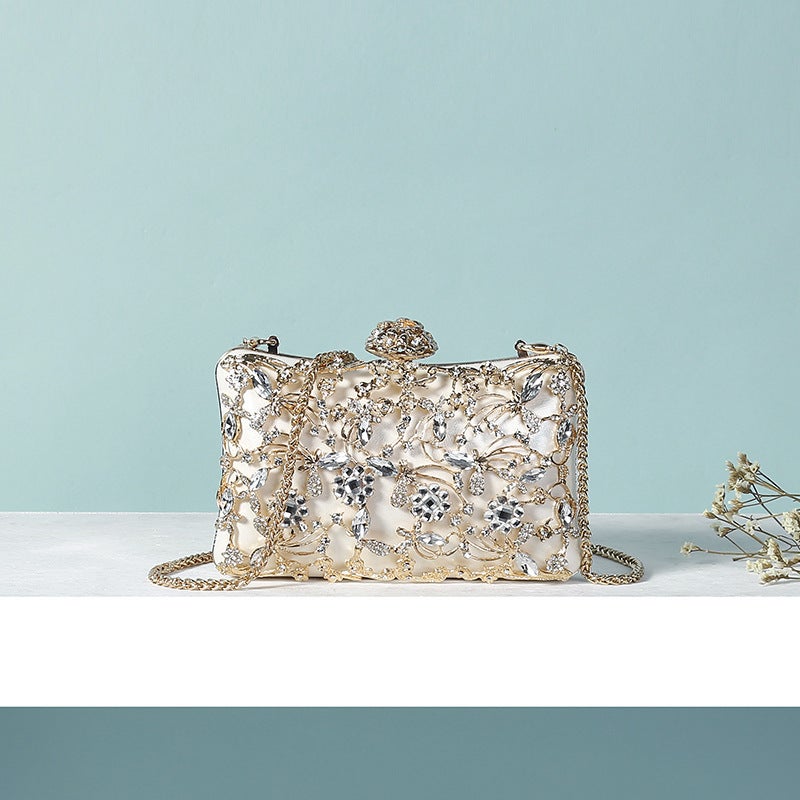 Explosions 2024 Fashion Diamond-Encrusted Dress Evening Bag Clip Bag Shoulder Slung Chain Small Bag - Image 1
