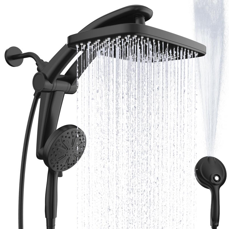 Rain Shower Head with Handheld High Pressure rainfall Shower Heads with Handheld Spray Combo Adjustable onepiece stand daul shower head Builtin Magnetic Docking and Power Jets