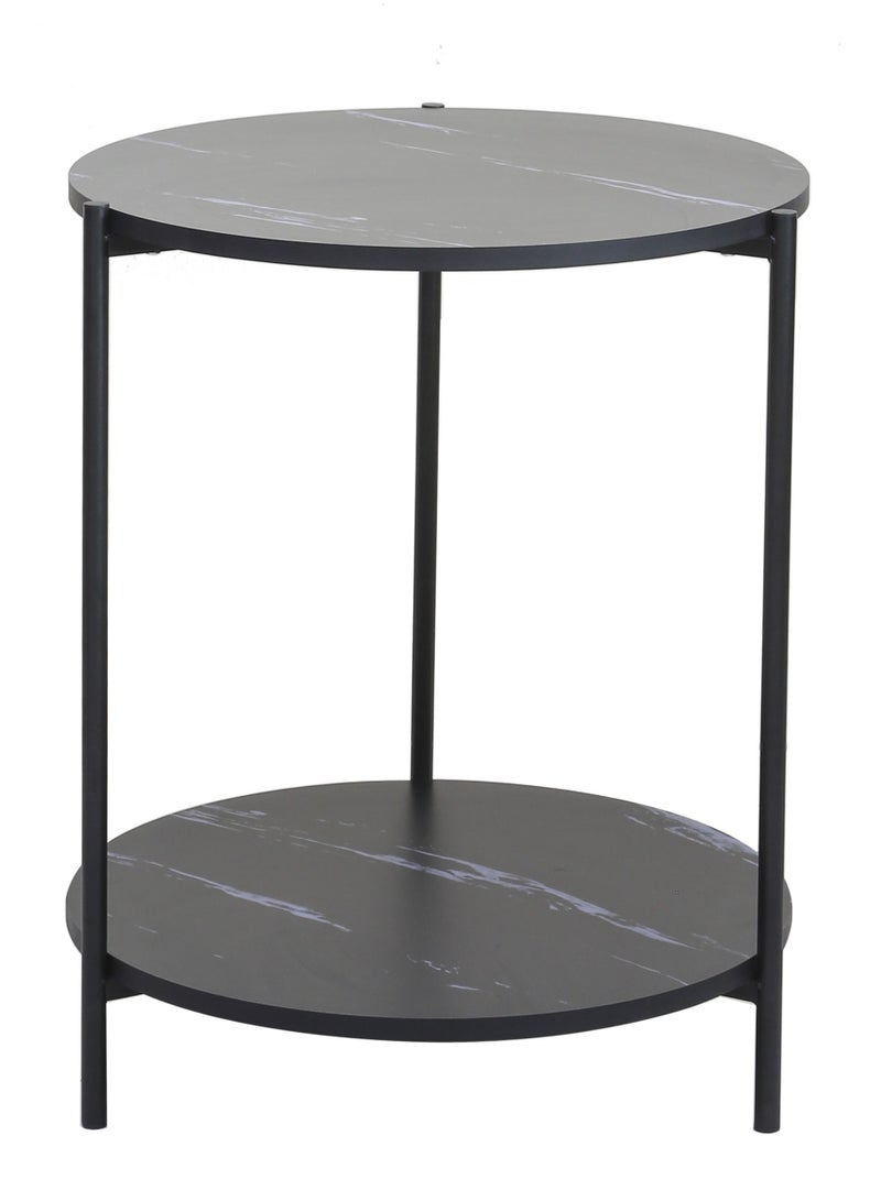 اي اف تي طاولة جانبية دائرية، طاولة أريكة سوداء ذات سطح لوحي خاص من الرخام مع رف تخزين، طاولة نهائية صناعية من طابقين، إطار معدني ثابت، طاولة مميزة بمظهر خشبي للمساحات الصغيرة، غرفة المعيشة، غرفة النوم، (أسود) - Image 4