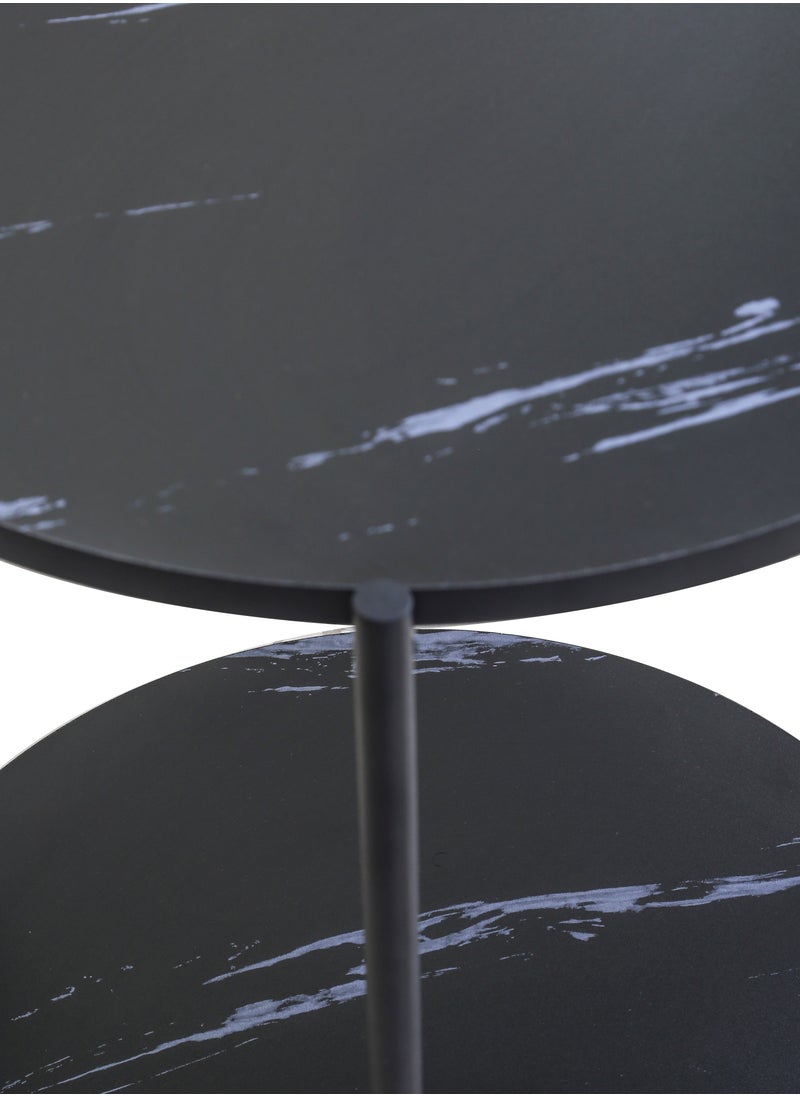 AFT - Round Side Table, Sofa Couch Table Black Marble particular board top with Storage Shelf, 2-Tier Industrial End Table, Stable Metal Frame, Wooden Look Accent Table for Small Spaces, Living Room, Bedroom, (Black) - Image 1