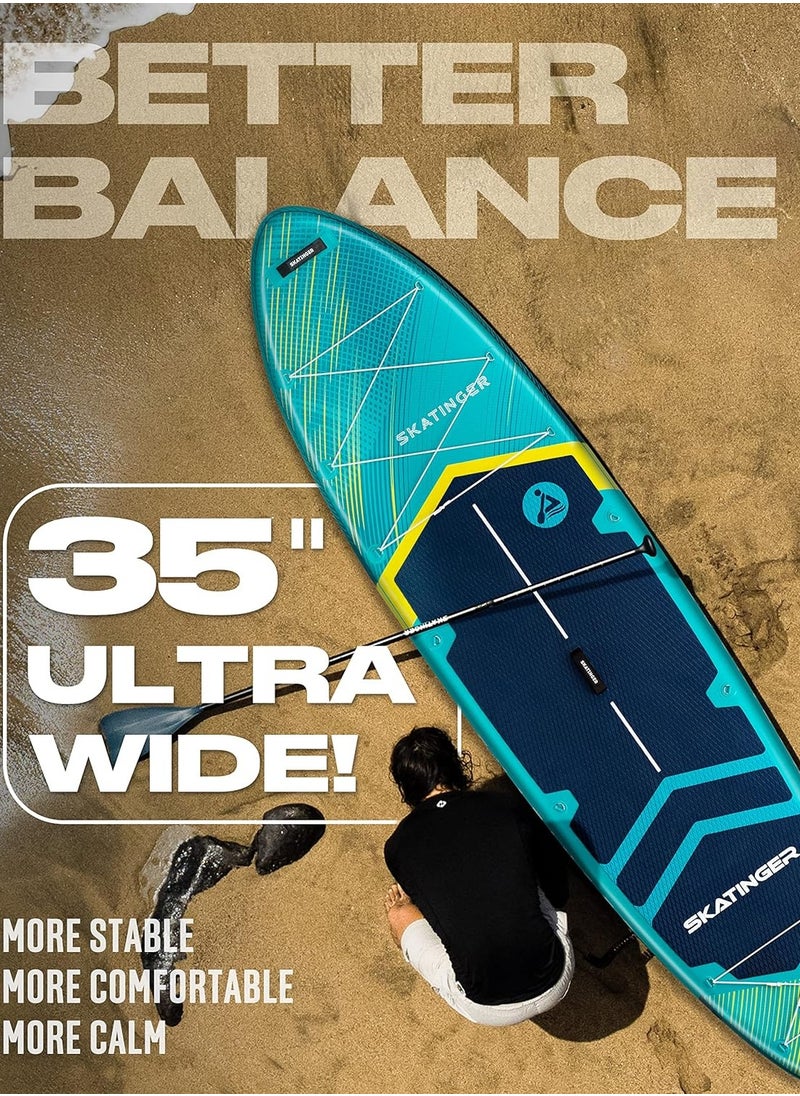 Skatinger Skatinger 11'6×35" Super Wide Inflatable Stand Up Paddle Board, Ultra Stable Wide SUP for 2+1 People/Family/Big Size w/Shoulder Strap, 100L Backpack, All-Round Sup Board, US Fin - Meteor Blue  - Image 5