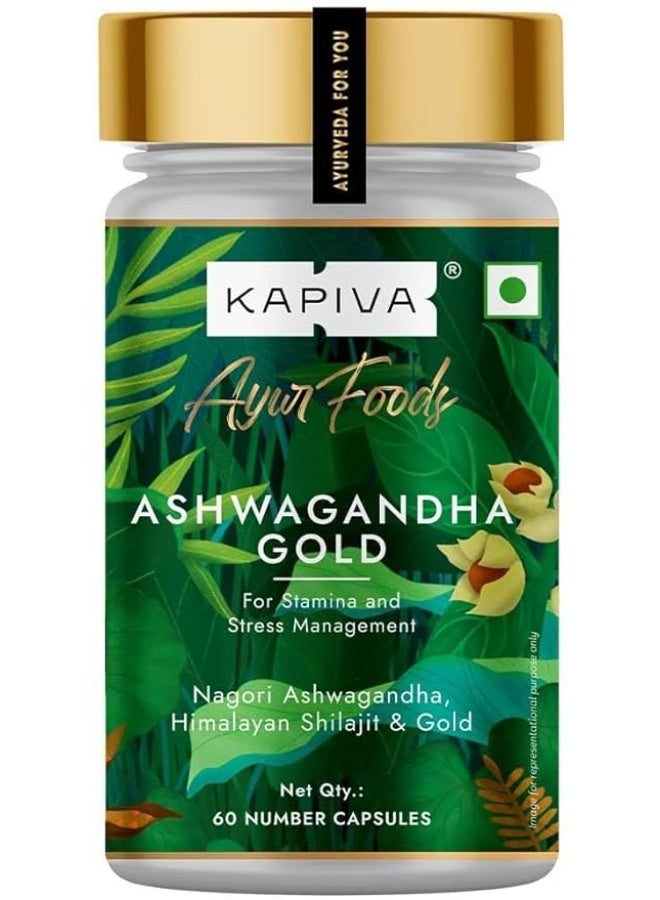 Kapiva Ashwagandha Gold Capsules, Helps Stress Management, Improve Energy, Stamina For Men And Women 60 Capsules - Image 1