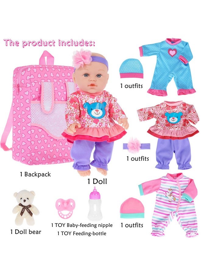 ebuddy 12 inch Baby Doll and Accessories-Reborn Baby Dolls Real Life Baby Dolls with 3 Sets Clothes,Backpack,Pacifier, Bottle - Image 2
