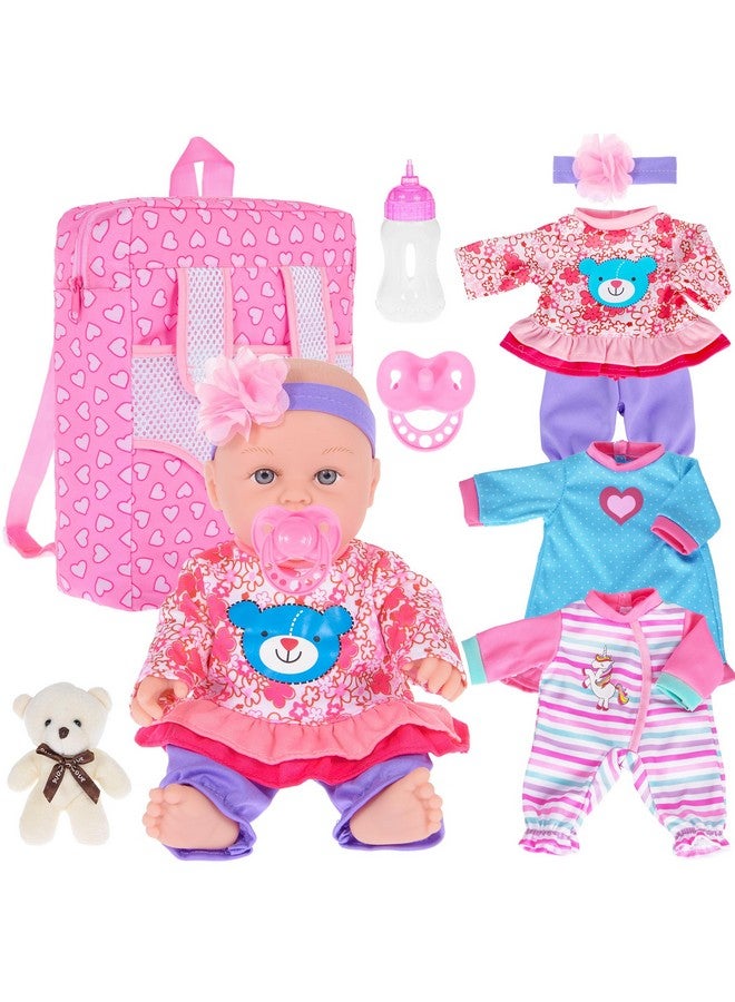 ebuddy 12 inch Baby Doll and Accessories-Reborn Baby Dolls Real Life Baby Dolls with 3 Sets Clothes,Backpack,Pacifier, Bottle - Image 1