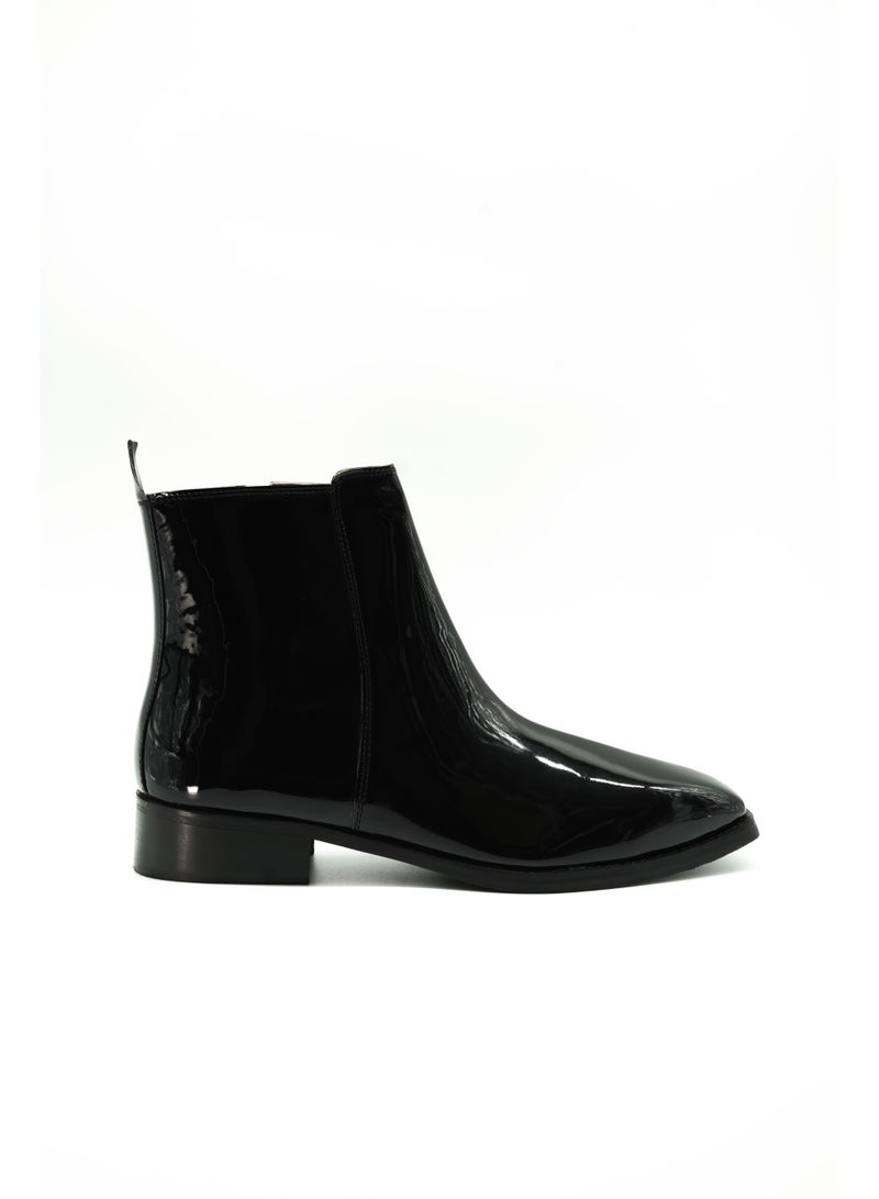 Brenvick Vittorio Men's Black Patent Square-Toe Chelsea Boots - Premium Glossy Ankle Boots - Image 1