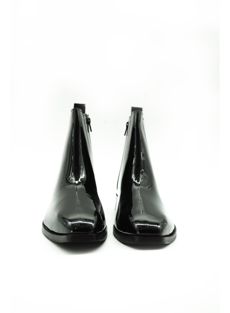 Brenvick Vittorio Men's Black Patent Square-Toe Chelsea Boots - Premium Glossy Ankle Boots - Image 4