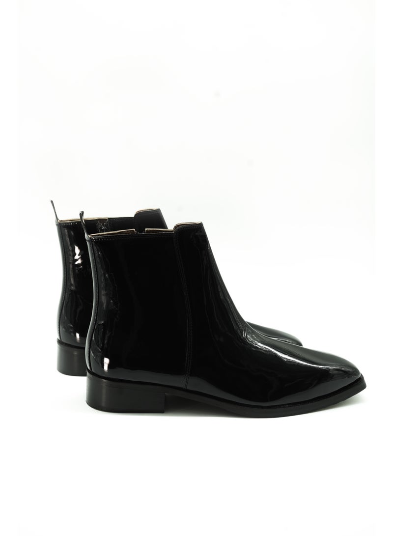 Brenvick Vittorio Men's Black Patent Square-Toe Chelsea Boots - Premium Glossy Ankle Boots - Image 2