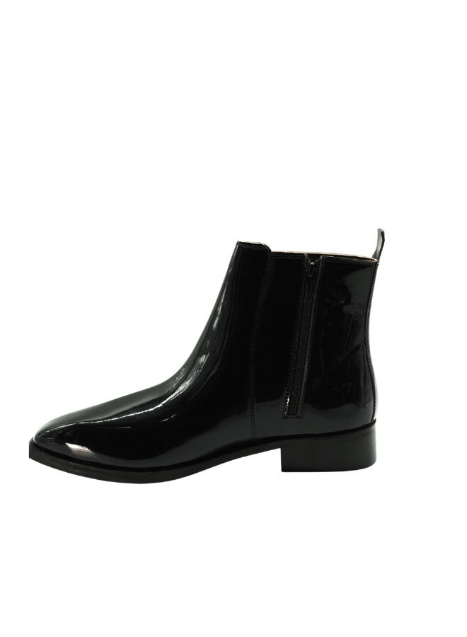 Brenvick Vittorio Men's Black Patent Square-Toe Chelsea Boots - Premium Glossy Ankle Boots - Image 3