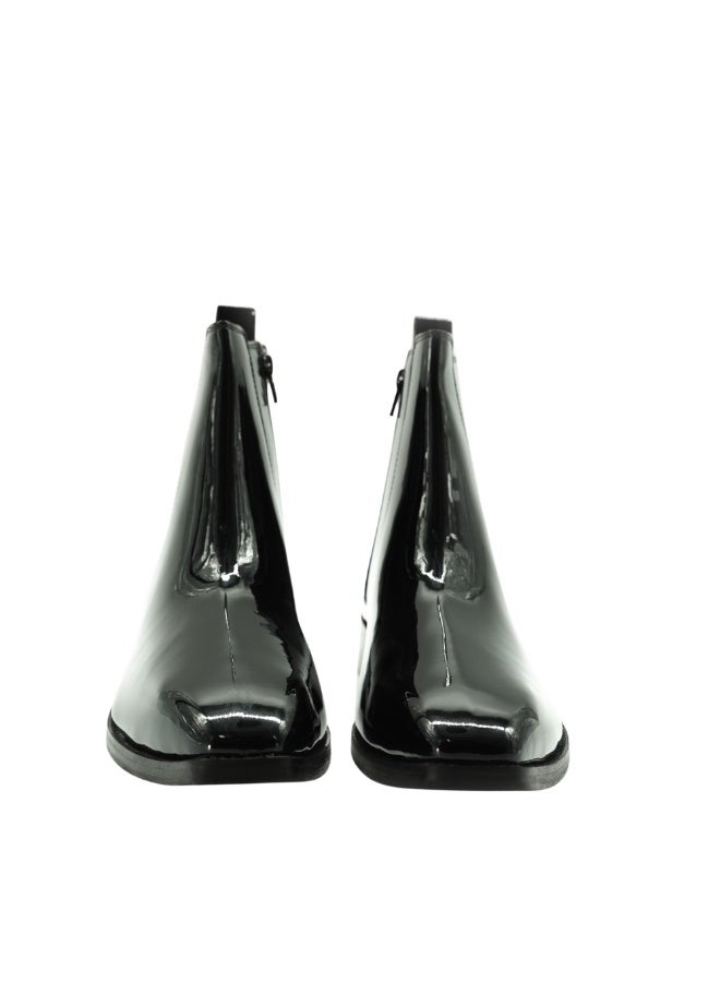 Brenvick Vittorio Men's Black Patent Square-Toe Chelsea Boots - Premium Glossy Ankle Boots - Image 4