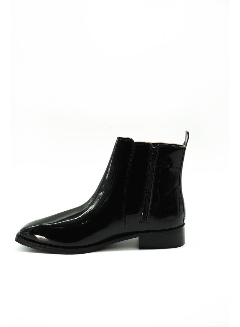 Brenvick Vittorio Men's Black Patent Square-Toe Chelsea Boots - Premium Glossy Ankle Boots - Image 2