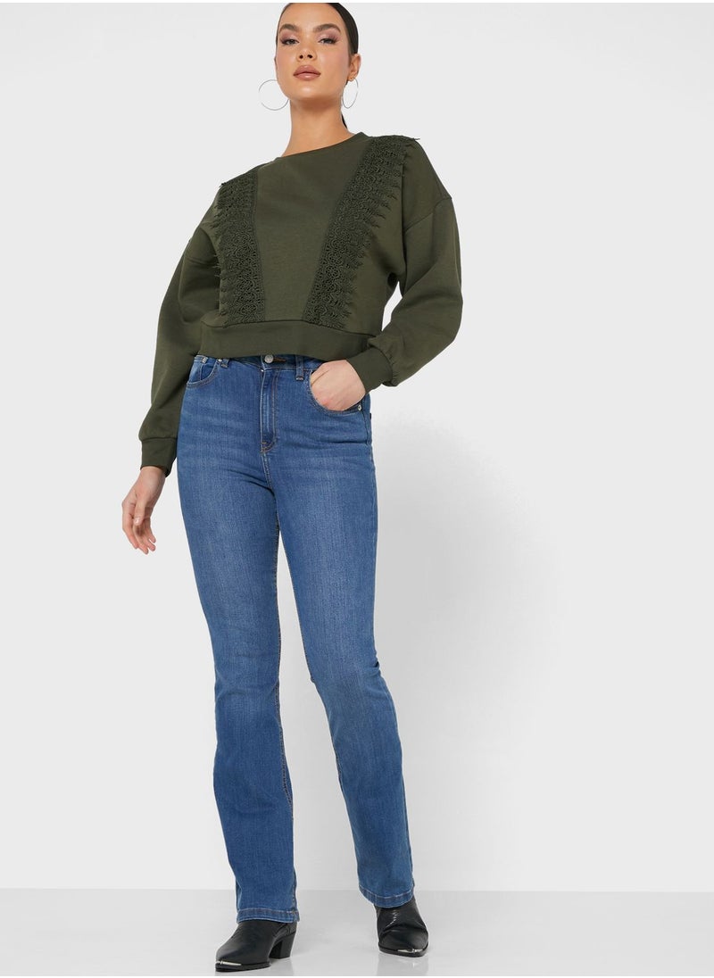 Jacqueline de Yong - Lace Detail Crew Neck Sweatshirt - Image 1