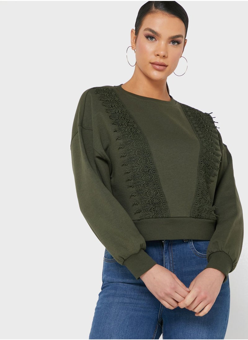 Jacqueline de Yong - Lace Detail Crew Neck Sweatshirt - Image 1