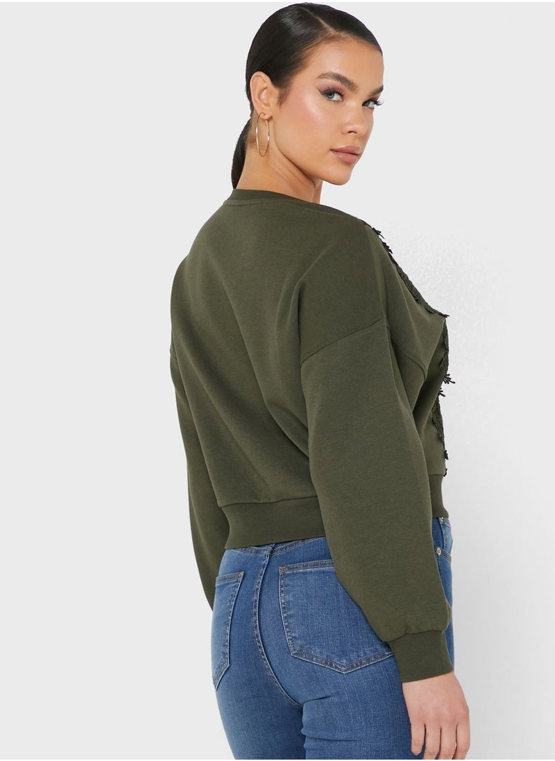Jacqueline de Yong - Lace Detail Crew Neck Sweatshirt - Image 1