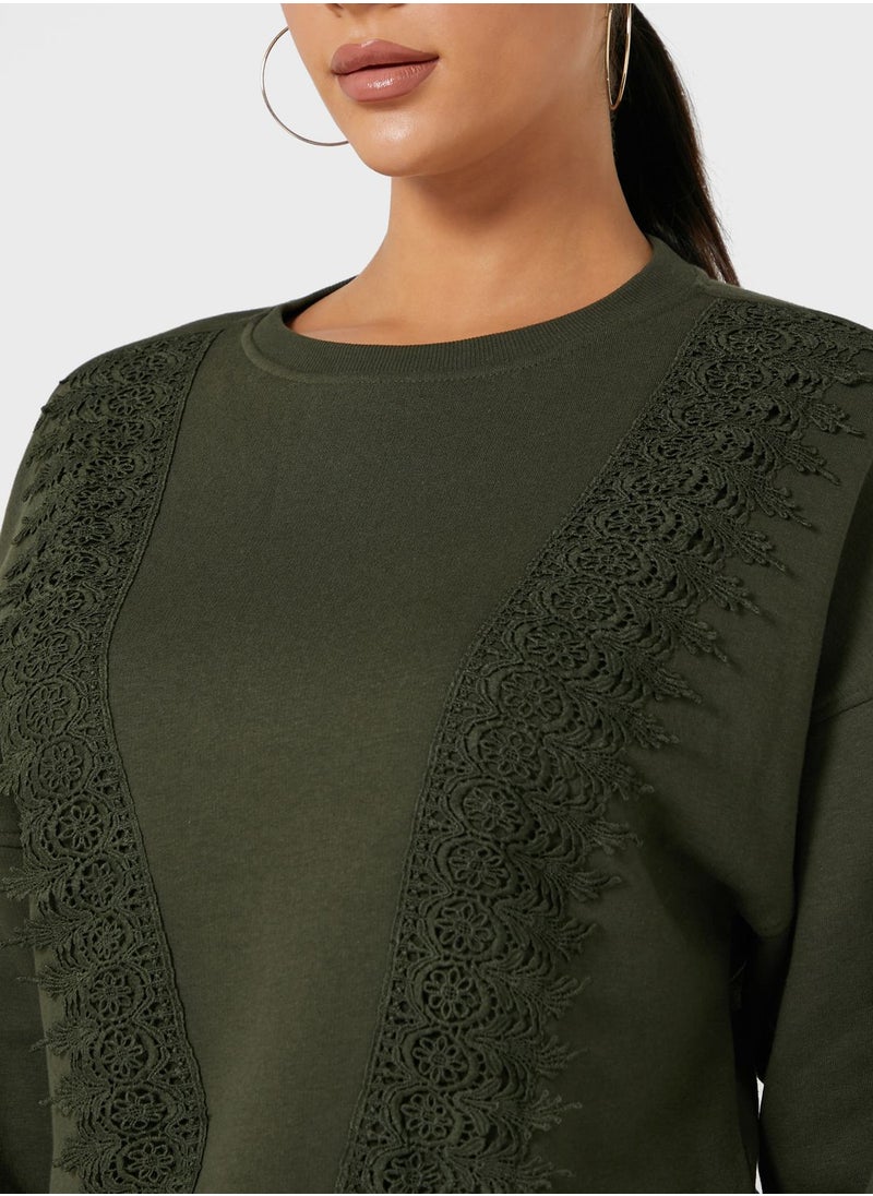 Jacqueline de Yong - Lace Detail Crew Neck Sweatshirt - Image 1