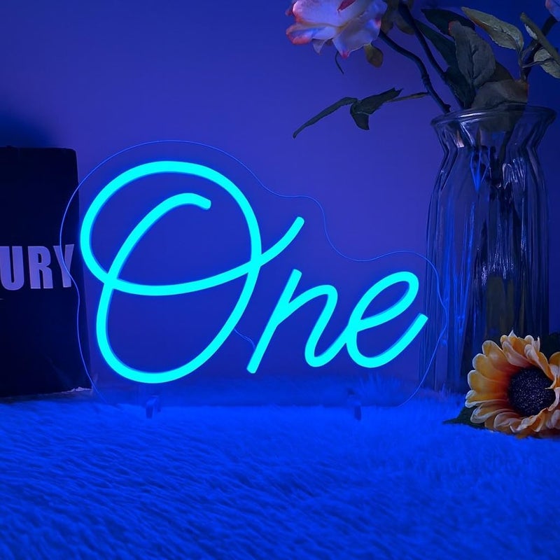 Horoof Home First Birthday 'One' LED Neon Sign - Blue, USB Powered Acrylic Wall Decor for Celebrations - Image 3