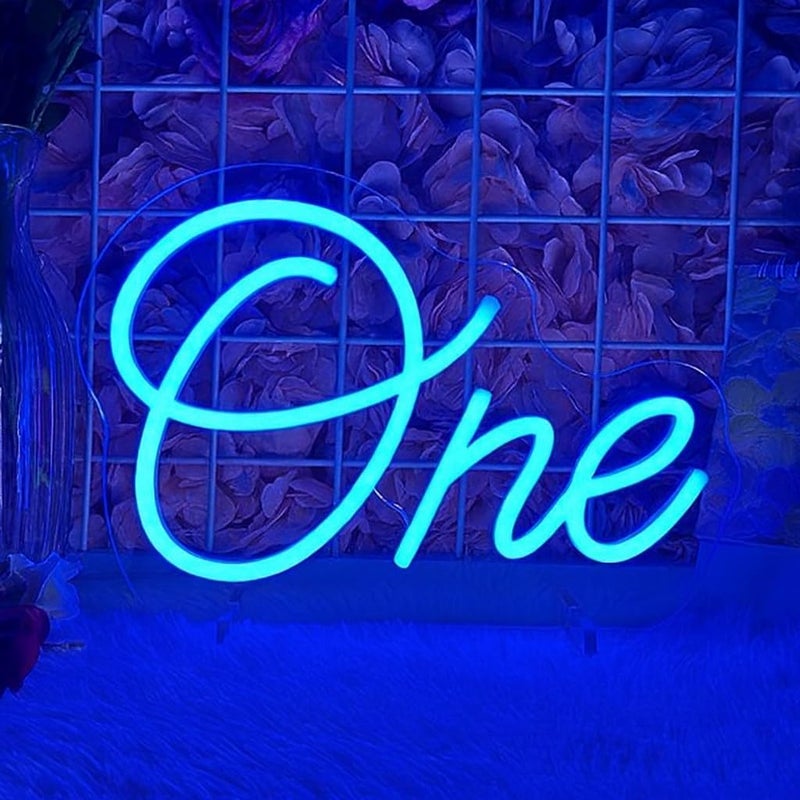 Horoof Home First Birthday 'One' LED Neon Sign - Blue, USB Powered Acrylic Wall Decor for Celebrations - Image 1