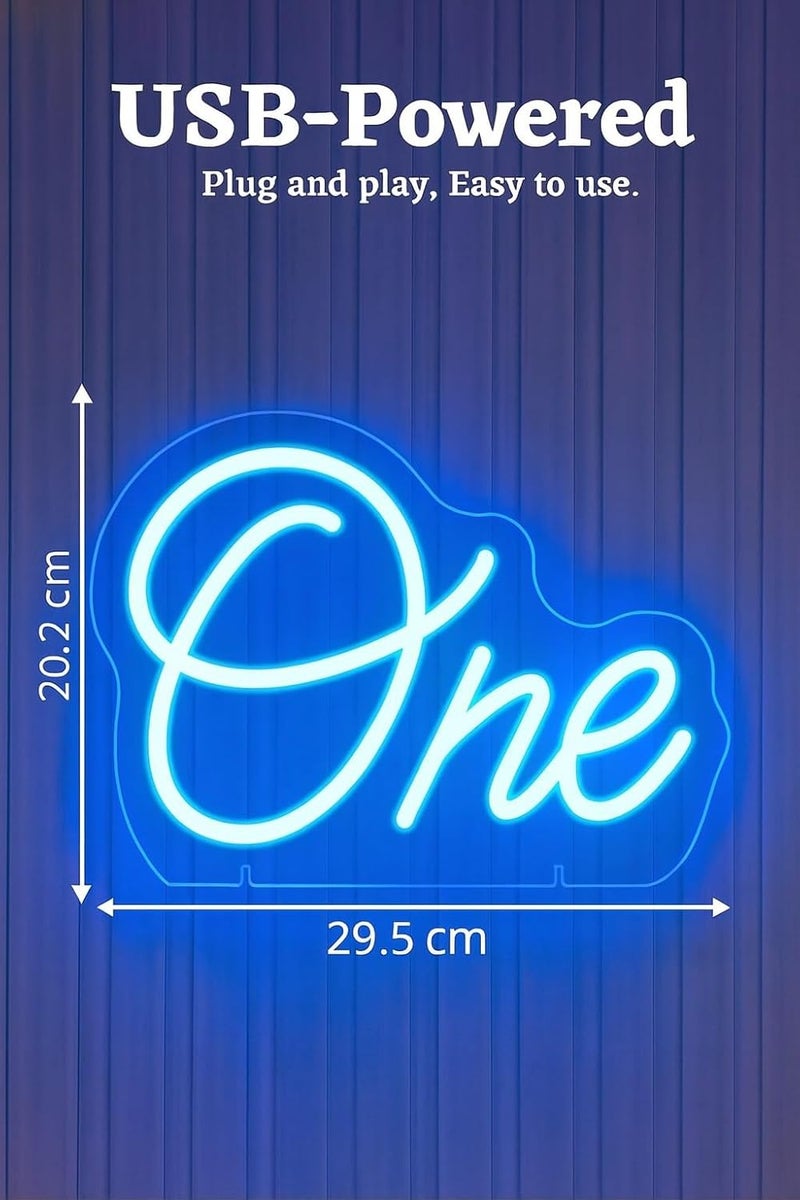 Horoof Home First Birthday 'One' LED Neon Sign - Blue, USB Powered Acrylic Wall Decor for Celebrations - Image 2