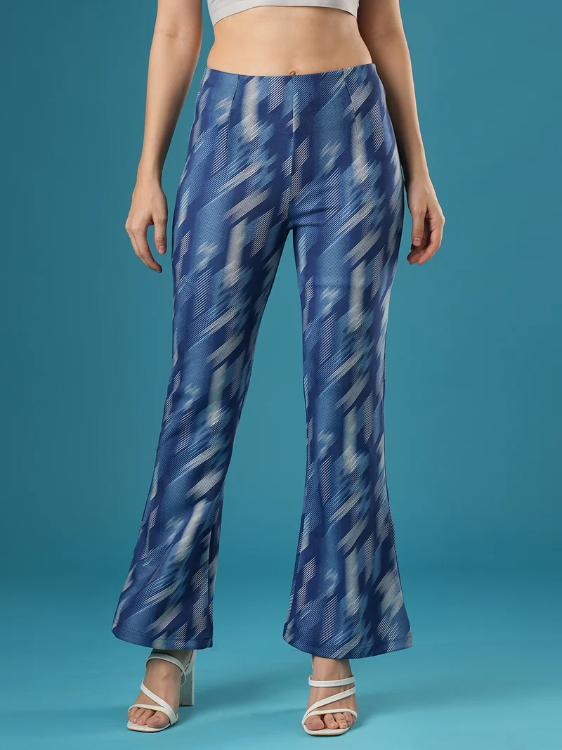 جلو باص جلوبس نسائي بنطلون هازي مطبوع بخصر متوسط مطاطي بقصة ضيقة وأرجل واسعة