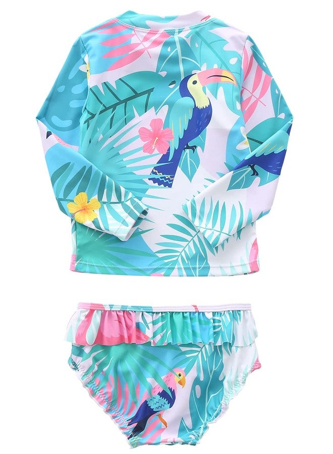Aisyee Baby Girls Two Piece Swimsuits Set Long Sleeve Rash Guard Bathing Suits with UPF 50+ Sun Protection for Girls Hawaiian Flamingo 18 Months - Image 2