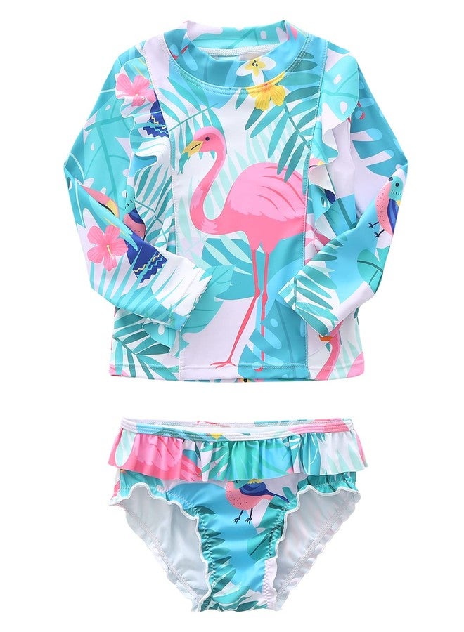 Aisyee Baby Girls Two Piece Swimsuits Set Long Sleeve Rash Guard Bathing Suits with UPF 50+ Sun Protection for Girls Hawaiian Flamingo 18 Months - Image 1