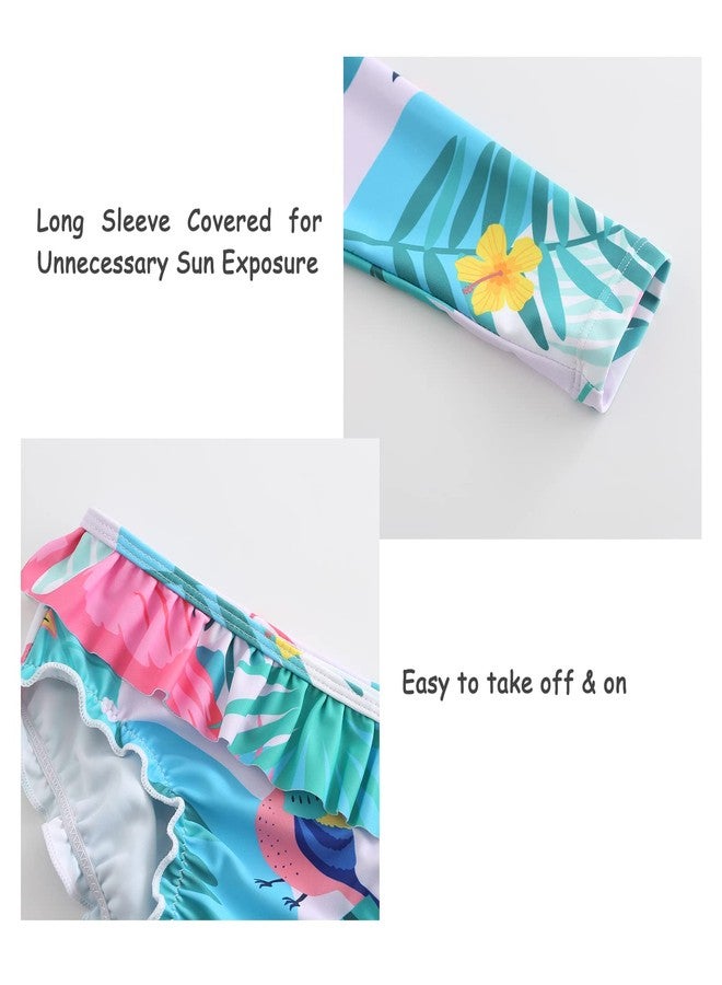 Aisyee Baby Girls Two Piece Swimsuits Set Long Sleeve Rash Guard Bathing Suits with UPF 50+ Sun Protection for Girls Hawaiian Flamingo 18 Months - Image 4