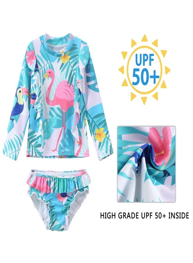 Aisyee Baby Girls Two Piece Swimsuits Set Long Sleeve Rash Guard Bathing Suits with UPF 50+ Sun Protection for Girls Hawaiian Flamingo 18 Months - Image 3