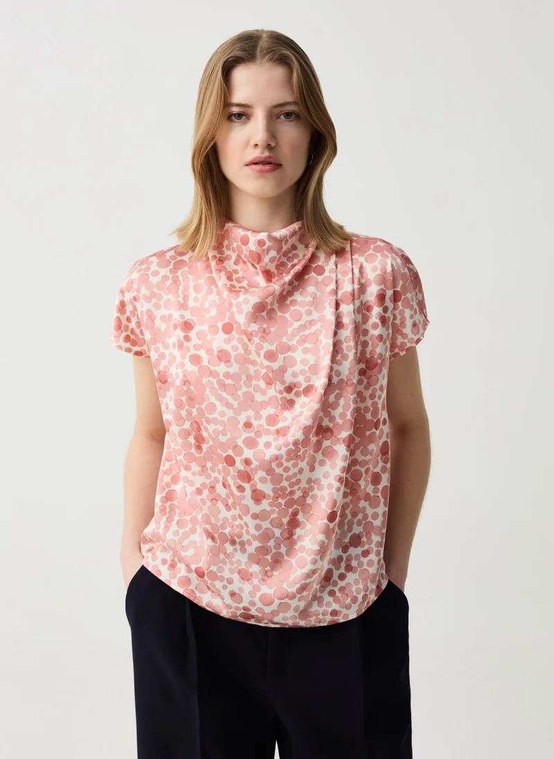 او في اس Satin blouse with high neck and draping