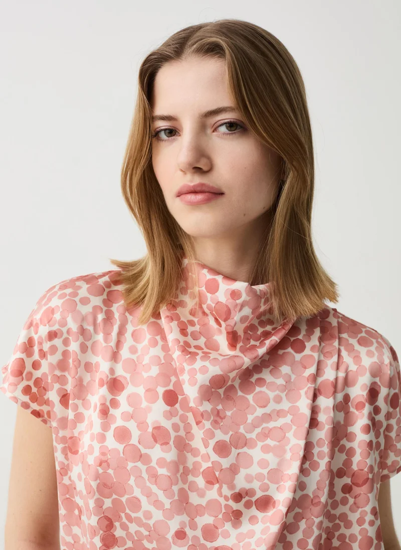 او في اس Satin blouse with high neck and draping