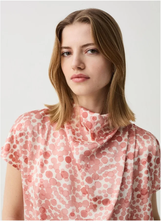 او في اس Satin blouse with high neck and draping