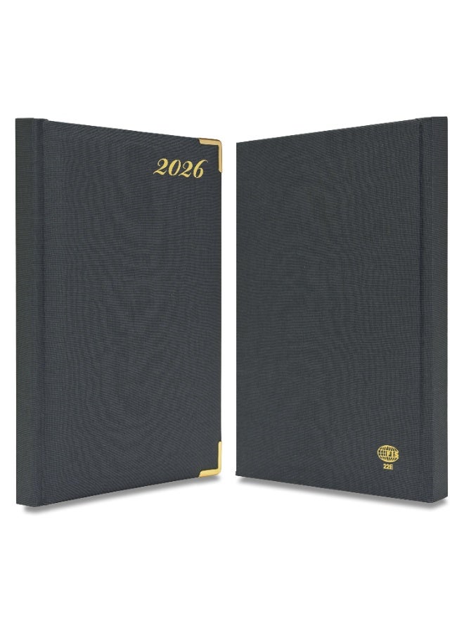 FIS مفكرة 2026، حجم A5 (148x210 مم)، غلاف صلب من مواد الفينيل، جانب واحد مبطن، زوايا ذهبية، إنجليزي، ورق أبيض 60 جرام، لون رمادي - FSDI22E26GY - Image 2